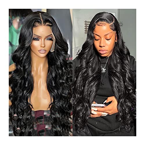 Perücken 8-34" Körperwelle Lace Frontal Perücken Echthaar Perücken vorgezupft 150% Dichte Remy Haar Lace Perücke for schwarze Frauen lange transparente Lace Front Perücken Damenperücke (Color : 13X4