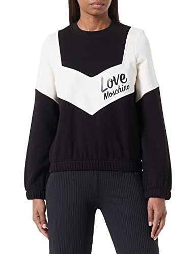 Love Moschino Women's Regular fit Long-Sleeved Roundneck with Contrast Color Inserts Sleeves and Italic Logo Sweatshirt, Black White, 48