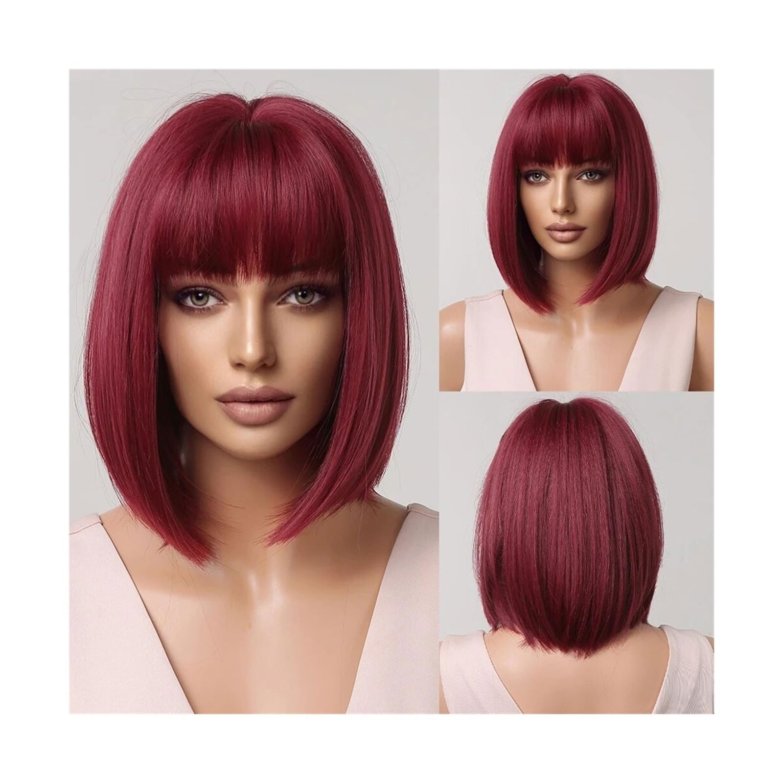 Perücken für Frauen Mittellange synthetische Bob-Perücke, glattes braunes Haar, Perücke mit Pony, for Mädchen und Damen, täglicher Gebrauch, Naturfaser, hitzebeständig für den täglichen Gebrauch(LC207