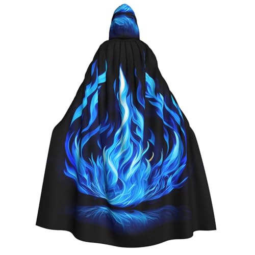 WURTON Indigo Flame-Print Unisex Kapuzenumhang Halloween Karneval Vampir Cosplay Umhang Kapuzenumhang Kostüm