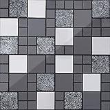 3-er Glas und Edelstahl Mosaik Fliesen Matte in Schwarz und Silber 3 Pack 30cm x 30cm x 8mm Matten (MT0002 x 3)