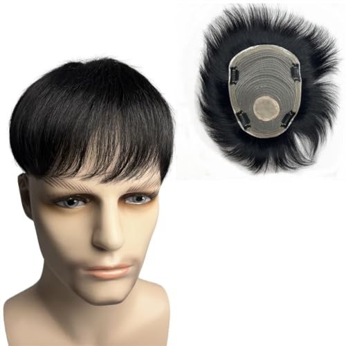 Perücke Männer Natürliches menschliches Haar-Toupet mit 4 Clips auf kurzen Haaren Herrenperücke männliche Stücke for Männer Glatze 100% Ersatzsystem Prothese Toupet für Herren(16x21cm)