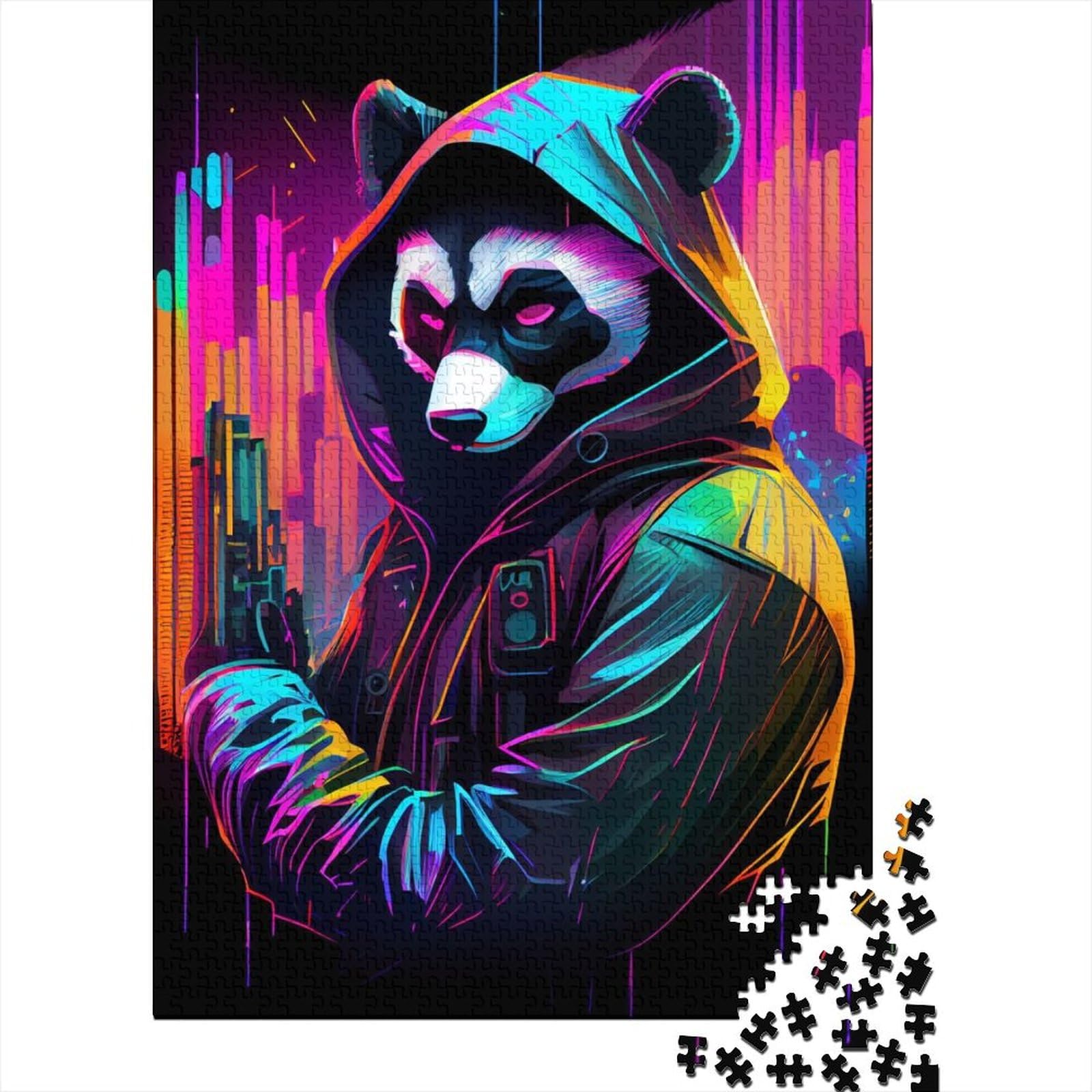 Neon-Panda-Puzzle, 1000 Teile, Puzzle für Erwachsene und Teenager, Puzzle für Erwachsene und Teenager, lustige Familienpuzzles für Erwachsene, 75 x 50 cm