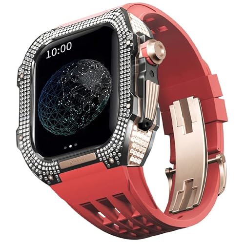 TONECY Edles Titan-Gehäuse und Gummiband, kompatibel mit Apple Watch 44 mm, Titanlegierungs-Lünette und Fluorkautschuk-Armband für iWatch Serie 6/5/4/SE, 44 mm Umbauset