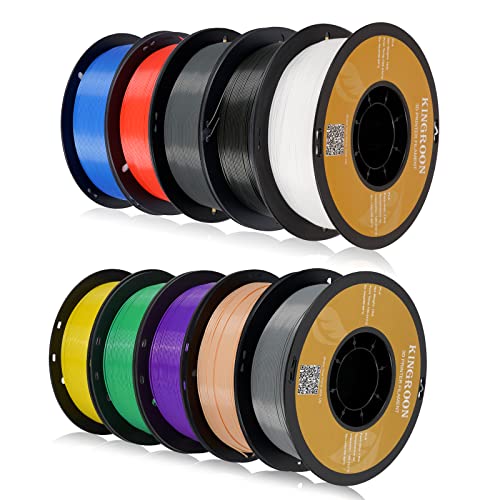 Kingroon PLA-Filament für 3D-Drucker, Maßgenauigkeit +/- 0,03 mm, 10-kg-Spule (22 lbs), 1,75 mm, Schwarz, Weiß, Grau, Rot, Blau, Grün, Gelb, Haut, Lila, Silber