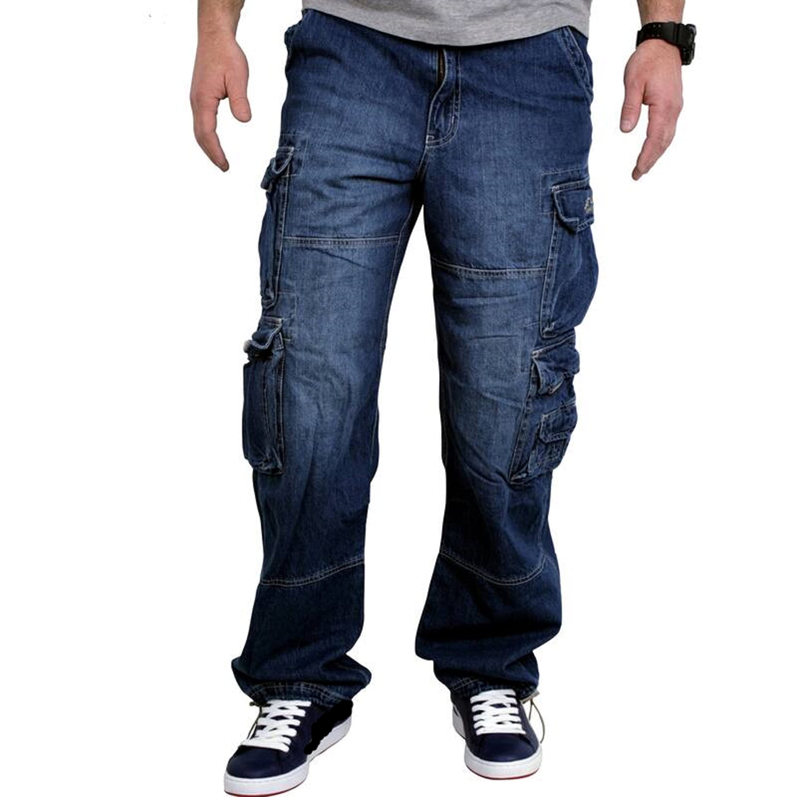 Jet Lag Cargo-Hose Modell 007 Herren Jeans Pant - Denim Lite Navy inkl. F524 Camo Schlüsselband (XXL/34, Demin Light Blue)