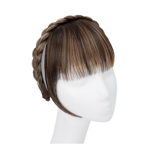 Pony Extension für Damen Synthetische Stirnband-Pony-Verlängerung, Kunsthaar, stumpfe Fransen mit langen Seiten for Frauen, natürliche Flase, schwarz, braun, blond, Pony Fringe Bangs(6AH27)