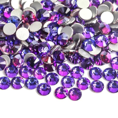 Bulk Flatback Strasssteine, Kristall Hotfix, 1440 Stück hell-dunkelrote Kristallglitzer-Strasssteine ​​für Nagelkunst, SS3–SS30, Glaskristall, nicht HotFix, Nagelkunst-Dekorationen(Purple Velvet,SS3)