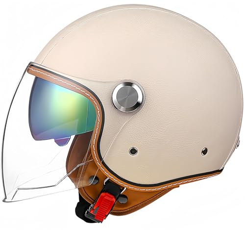 Retro-Open-Face-Halb-Jet-Helm, Roller-Helm Mit Open-Face-Visier, Klassischer Jet-Motorradhelm, Vintage-Motorrad-Schalenhelm Mit DOT/ECE-Zulassung Für Männer Und Frauen A,XL 62-64CM