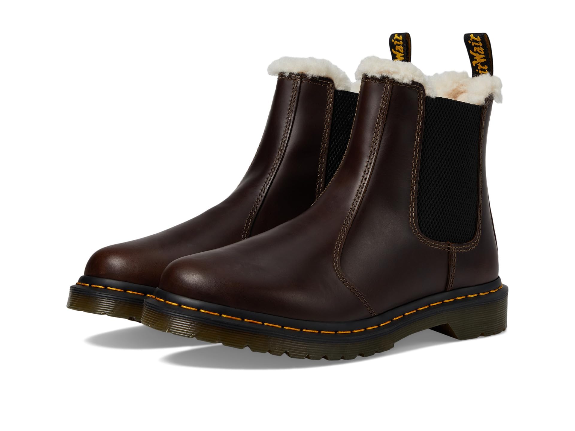 Dr. Martens Damen 2976 Leonore Chelsea Boots mit Kunstfell gefüttert, Dunkles Khaki, 7