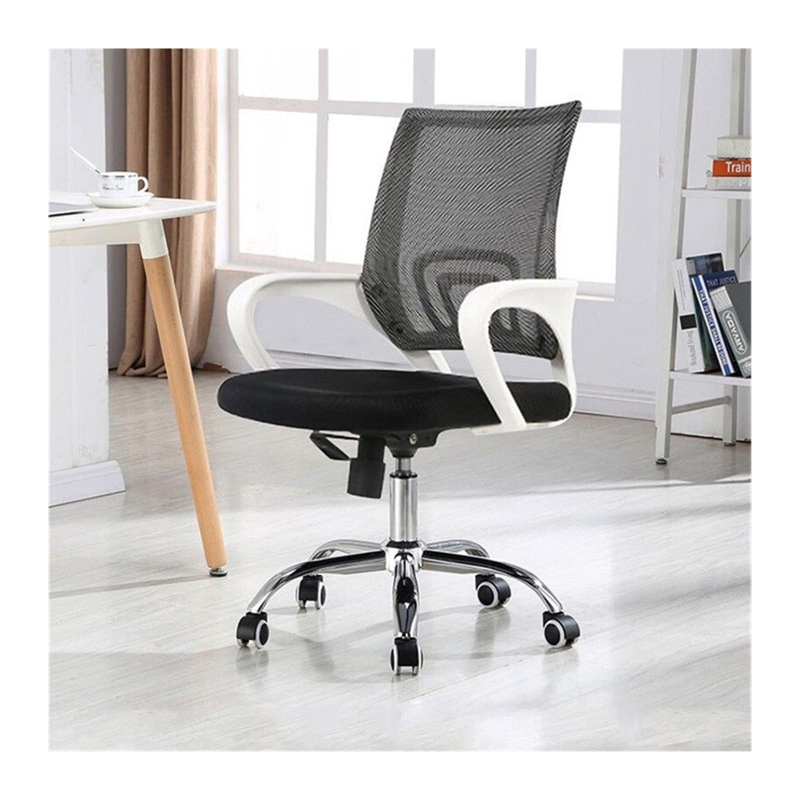 Zhaoj24-05 Bürostuhl Ergonomischer Computerstuhl Konferenz Bürostuhl Rückenlehne Einfacher Heimstudienstuhl Bequemer drehbarer mobiler Stuhl Schreibtischstuhl(White+Black)