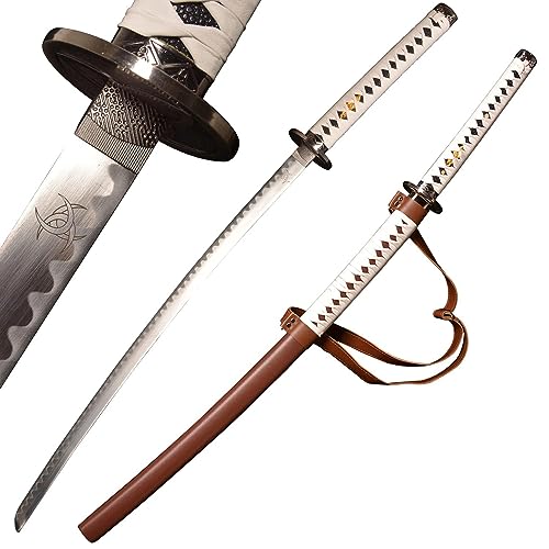 LQZJG Das Samurai Schwert der wandelnden Toten Michonne, Zombie Nihontou Katana Samurai Schwert, Braun und Weiß Doppelfarbe Passend 104 cm