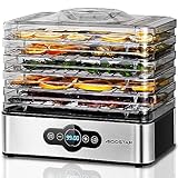 Aigostar Crispy - Dörrautomat-5 Einlegefächer, Dörrgerät für Fleisch, Obst, Gemüse, Kräuter, Dörrautomat Edelstahl mit Timer und Temperaturkontrolle, 30-70°C，Überhitzungsschutz, 240W, BPA-frei