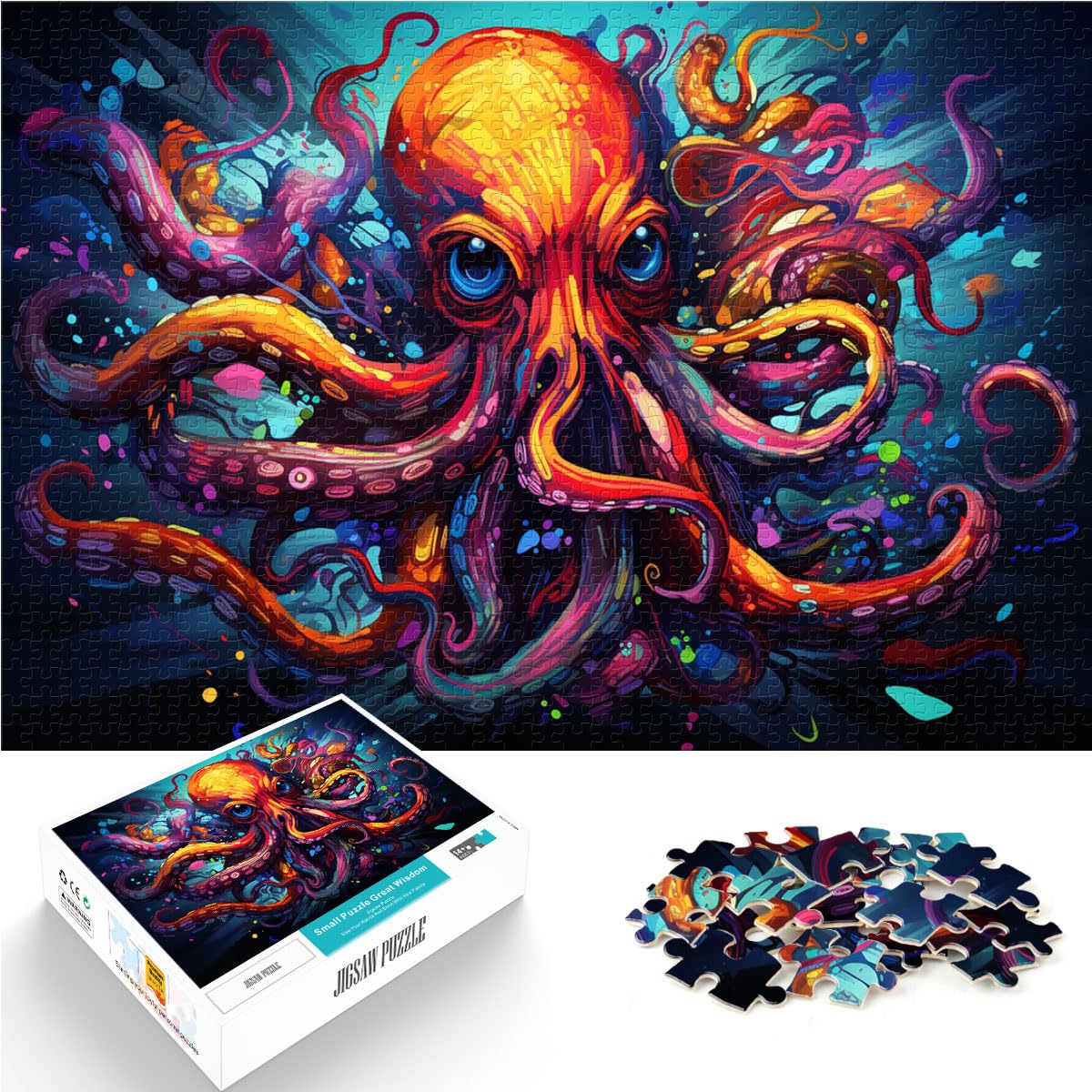 Spiel-Geschenk-Puzzle einen farbenfrohen psychedelischen Oktopus für Erwachsene vor. Puzzle 1000 Teile. Holzpuzzle. Künstlersammlung. Bildende Kunst 1000 Teile (50 x 75 cm)