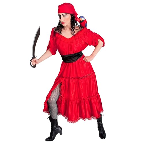 Widmann - Kostüm karibische Piratenfrau, Kleid, Gürtel, Bandana, Augenklappe, Seeräuber, Karneval, Mottoparty