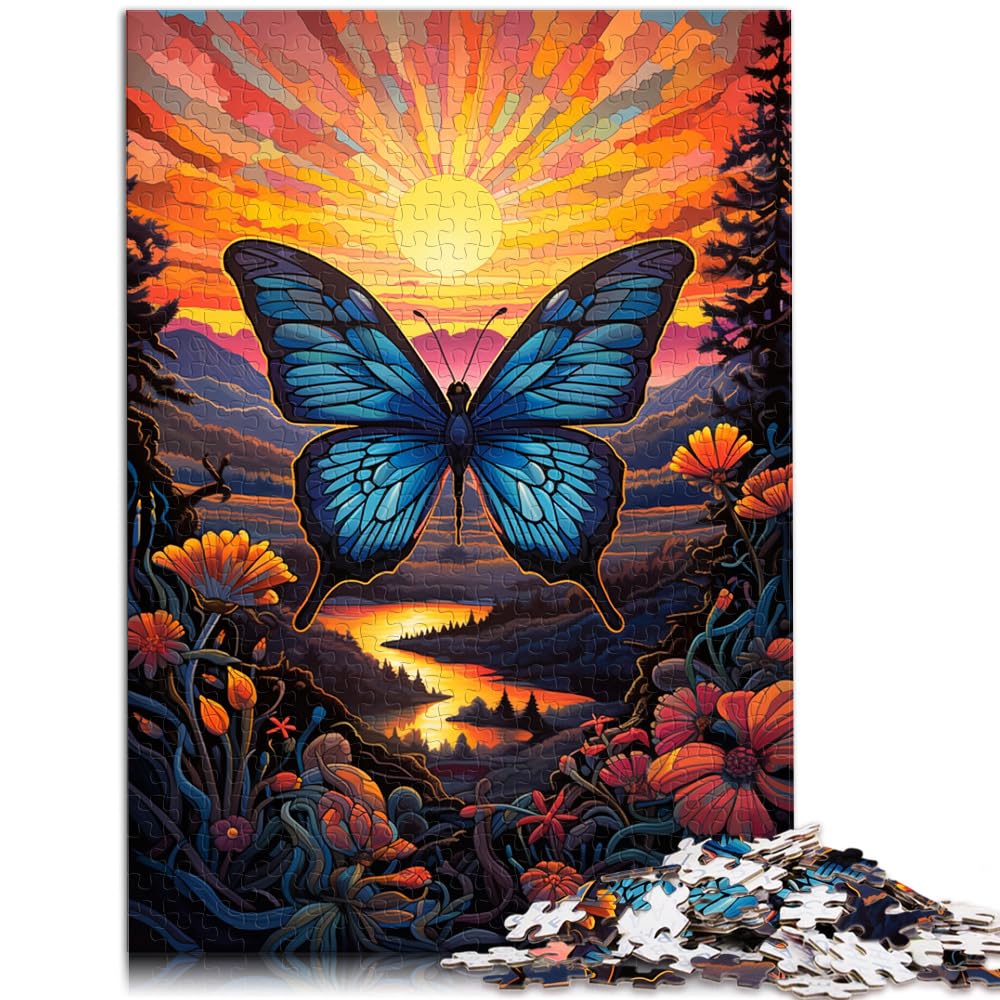 Puzzlespiel „Schmetterlinge im Wald bei Sonnenuntergang“, 1000-teiliges Holzpuzzle, ganze Familie, und die 1000 Teile (50 x 75 cm)