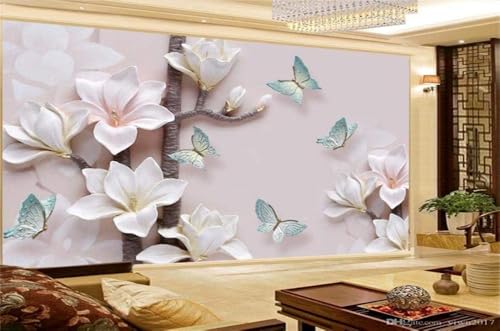 Rosa Blumen Schmetterlinge 3D Tapete Poster Restaurant Schlafzimmer Wohnzimmer Sofa TV Dekorative Wand-150cm×105cm