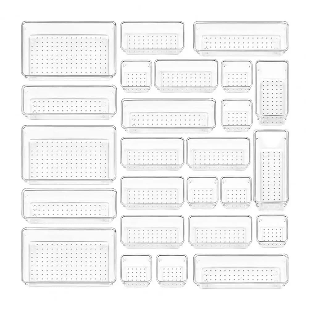 Yunnaty 25-Teiliges Set mit Transparenten Schubladen-Organizern, Aufbewahrungsboxen, Glatte, Gratfrei, Transparentes Design, Kosmetikbehälter, Vielseitig Einsetzbar