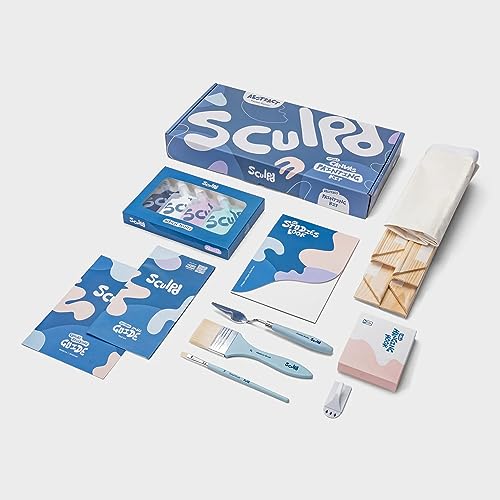 Sculpd Set für abstraktes Malen, abstrakte Malerei, 4 Acrylfarben, 2 Pinsel, Künstlerleinwand, weiterer Künstlerbedarf, Studienbuch und Anleitungen, geeignet für Erwachsene, Anfänger und Künstler