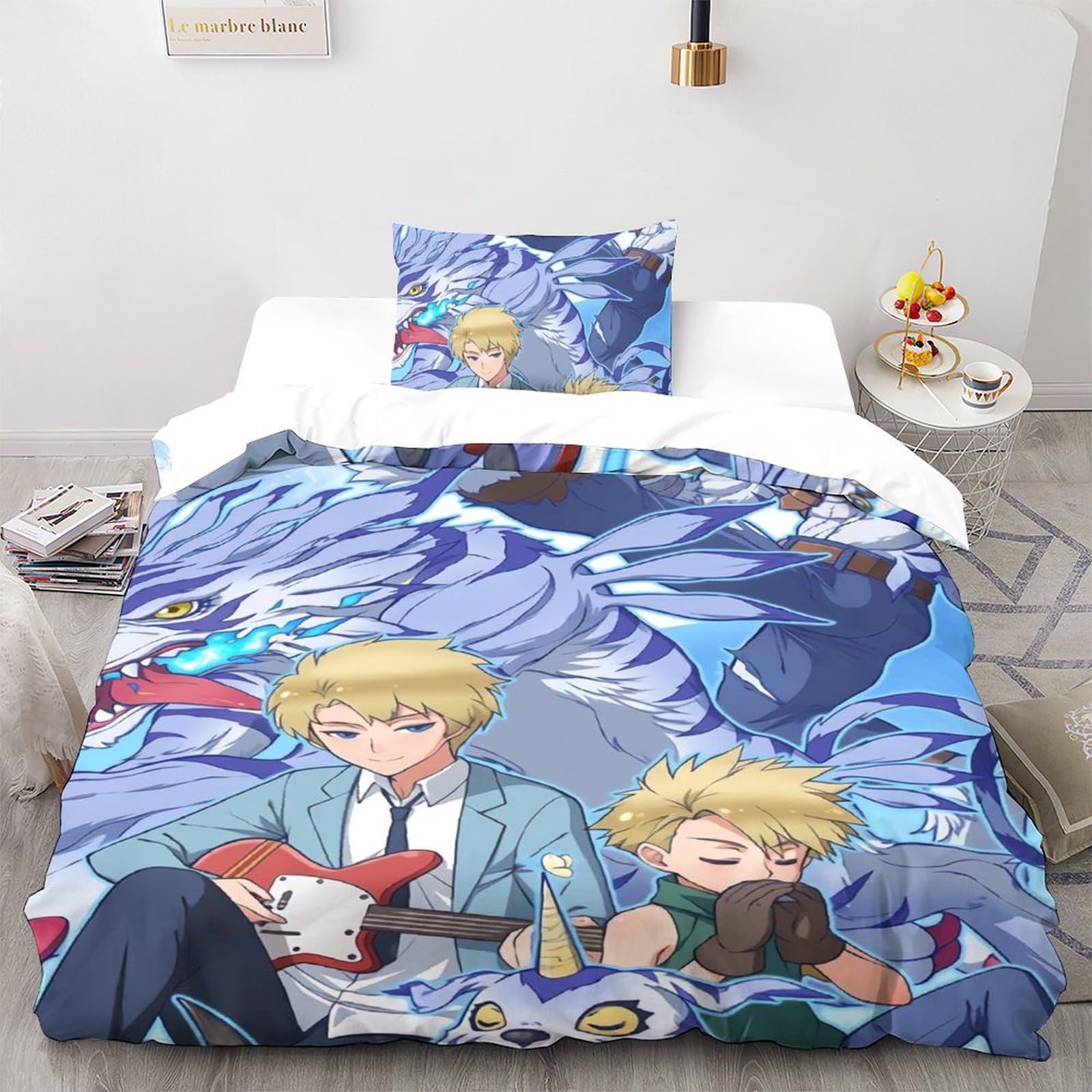 UKALOU Digimon Adventure Anime Kinder Bettwäsche Print Mikrofaser Bettbezug Mit Kopfkissenbezug, Jungen Teens Bettwäsche Set Kinder Erwachsene, Weich Haltbar Atmungsaktive Single（135x200cm）