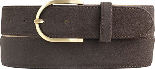 BELTINGER Damen-Gürtel aus Veloursleder 3,5 cm | Velour-Ledergürtel für Damen 35mm | Wildleder-Gürtel mit runder, goldener Gürtelschließe | Dunkelbraun 120cm