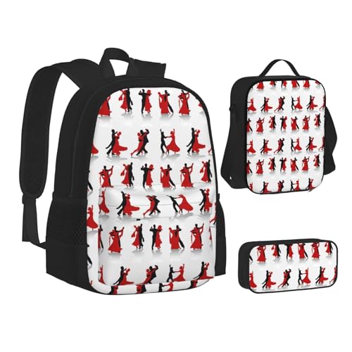 WURTON Ballroom Dance Rucksack, Lunchbox-Set, 3-in-1, Schul-Büchertasche und Federmäppchen, passende Kombination