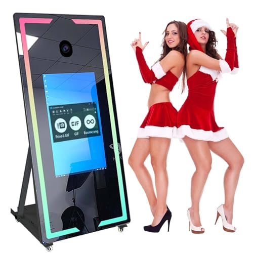 JMbpkduHs 45 X 65 Zoll Touchscreen Magic Mirror Photo Booth-Maschine, Win 10/8 Gb + 256 Gb, Tragbare Selfie Mirror Photo Booth, Mirror Magic Selfie Photo Booth Mit Flightcase,A-65inch