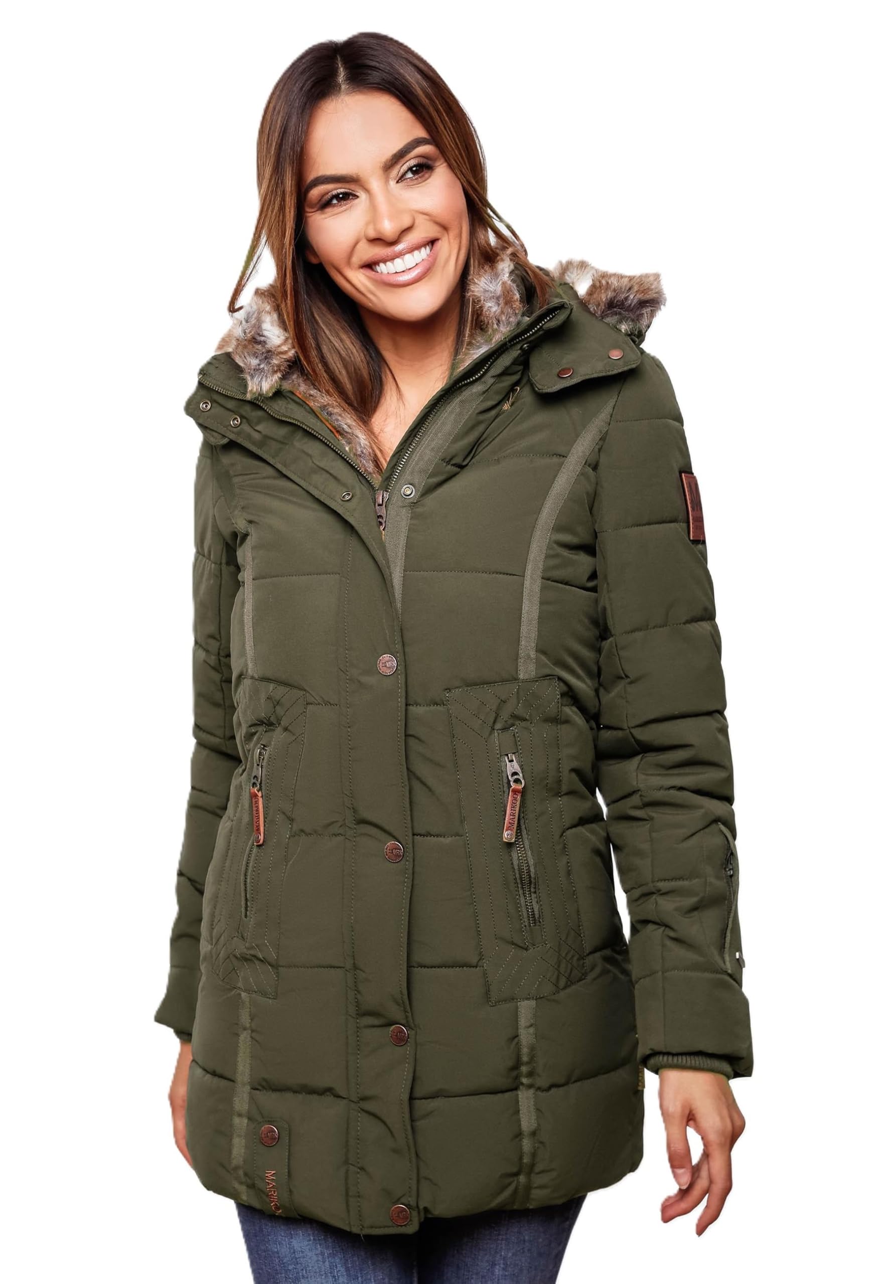 MARIKOO Damen Winter Jacke Mantel Parka warm gefütterte Winterjacke B817 [B817-Lieblings-Olive-Gr.XS]