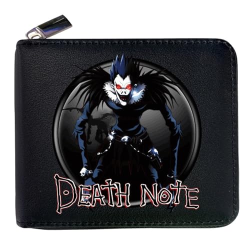 RYNDEX Death No. te Geldbörse Anime Mittelgroß, Leder Geldbörse mit Reißverschluss-Design, Reisegeldbeutel für Kinder Geld Geldscheinfach und Münzfach(Color:Black 10)