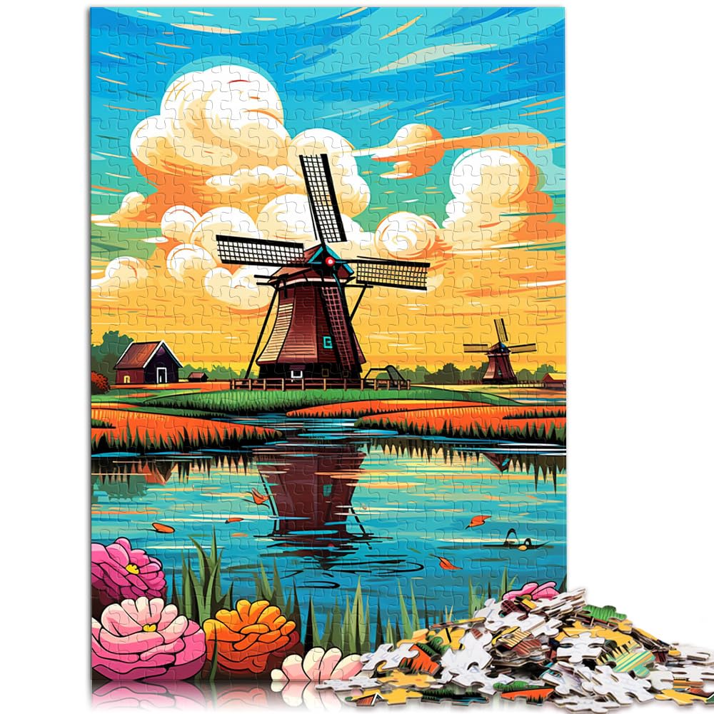 Puzzle für schöne Windmühlenstadt, Puzzle für Erwachsene, 1000 Puzzle-Spielzeug, Holzpuzzle, Stressabbau, Urlaub zu Hause, Zeit totschlagen, 1000 Teile (50 x 75 cm)