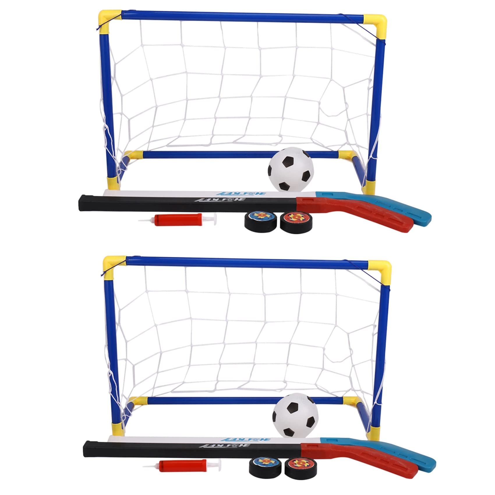 Kiudduy 2X 2 in 1 Outdoor/Indoor Kids Sport FußBall und Eishockey Ziele mit Bällen und Pumpe ÜBungsspiel Scrimmage Game Football Toy Set