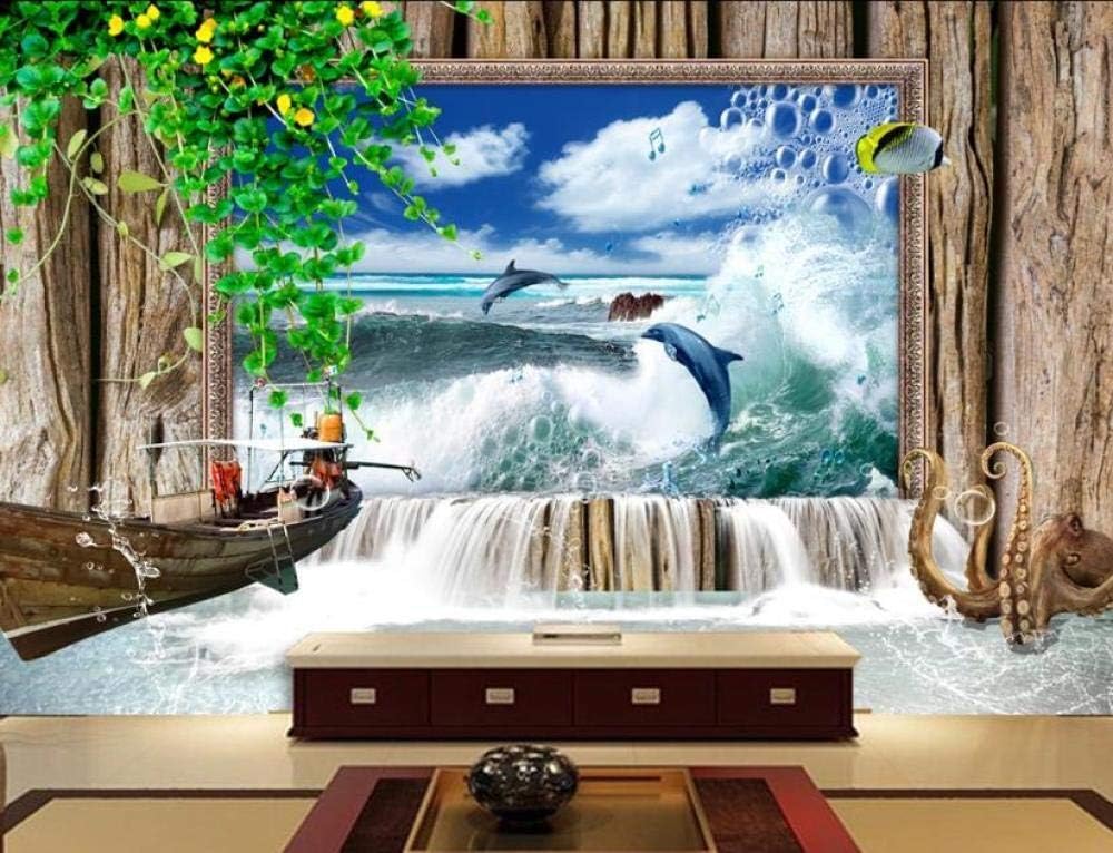 Holzwand Ocean 3D Tapete Poster Restaurant Schlafzimmer Wohnzimmer Sofa TV Dekorative Wand-430cm×300cm