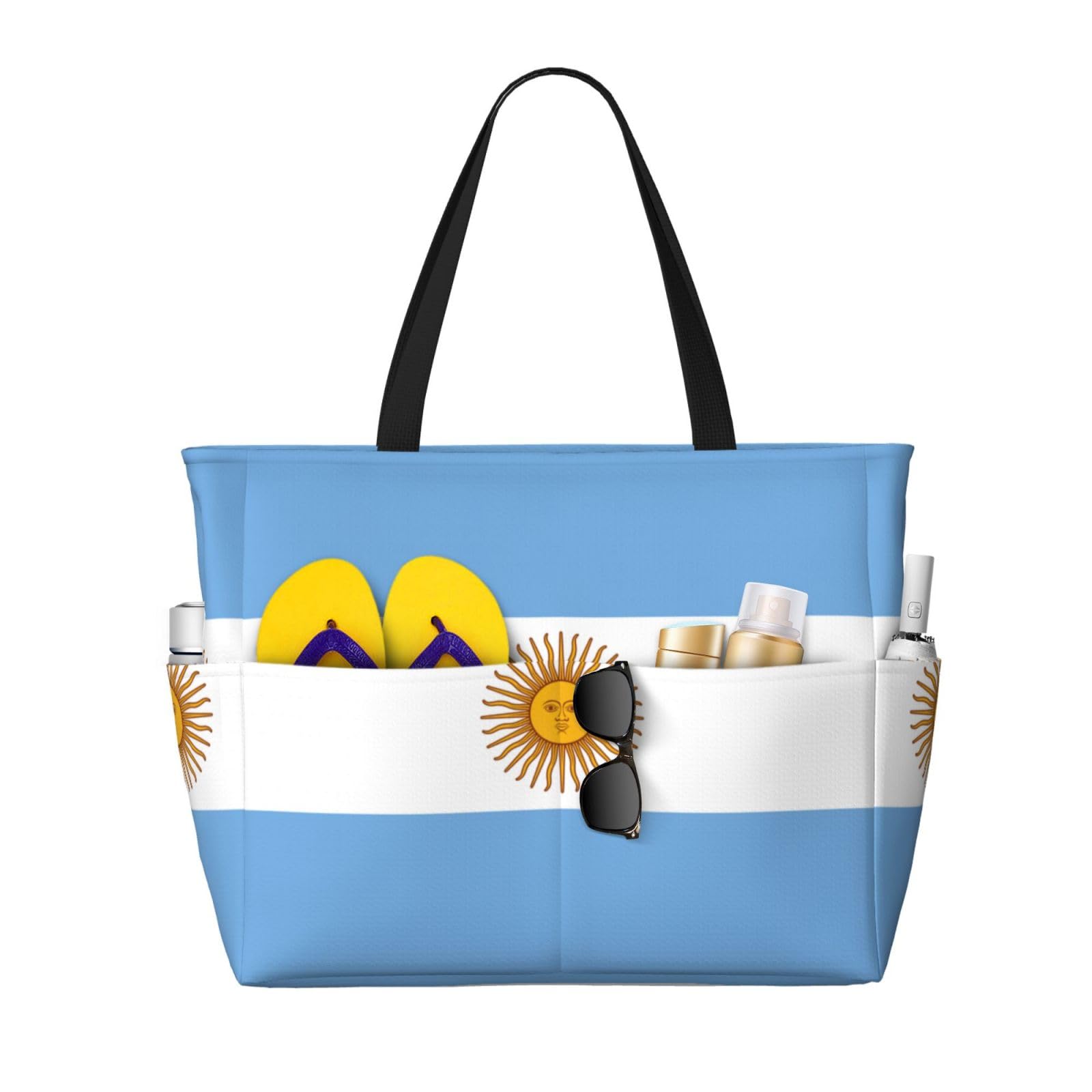 YQxwJL Wasserdichte Schultertasche mit argentinischer Flagge, modisch, Sommer, Strand, große Reisetaschen, Schwarz, Einheitsgröße