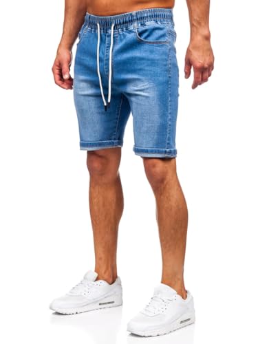 BOLF Herren Jeans Shorts Kurze Jeanshose Stretch Denim Bermudas Kurze Hose Cargo Cargoshorts Used Look Baumwolle Sommer Freizeithose Slim Fit 8262 Blau S [7G7]