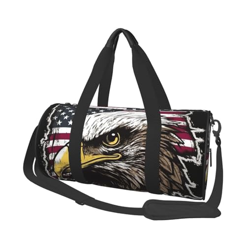 Coole Reisetasche mit amerikanischer Flagge, Adler, Reisetasche, Wochenendtasche, Übernachtungstasche, Sport, Turnbeutel für Damen und Herren, faltbar, runde Reisetasche für Reisen, Sport,