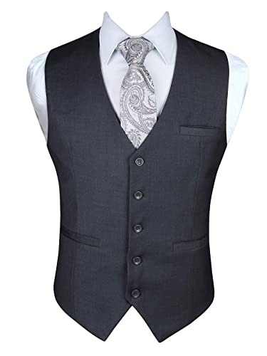 Enlision Herren Normallack Anzug Weste Baumwoll Slim Fit Smoking Frack V-Ausschnitt Ärmellose 3Taschen Hochzeits Business Party klassisch Elegant Western Weste Anzugswesten für Männer XS-XXXXL Grau