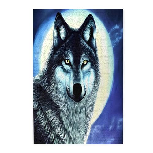 Wolf unter Mond Holzpuzzles, Haustier-Puzzle, Familientreffen, Stressabbau-Puzzles