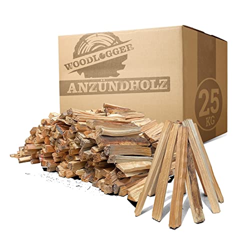 Woodlogger 30 KG Anzündholz I trockenes Anfeuerholz I premium Anmachholz I ofenfertiges Brennholz I Holz für Kaminofen, Lagerfeuer, Feuerschalen, Ofen I sauberes Grillholz I hochwertige Kaminanzünder