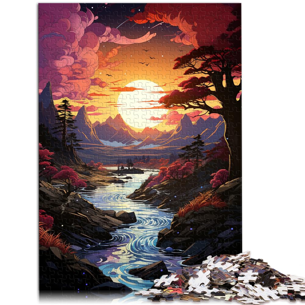 Puzzle Fantasie-Sonnenuntergangslandschaft für Erwachsene, 1000-teiliges Puzzle, Holzpuzzle, Familienspiel, Stressabbau, schwieriges Herausforderungspuzzle, 1000 Teile (50 x 75 cm)