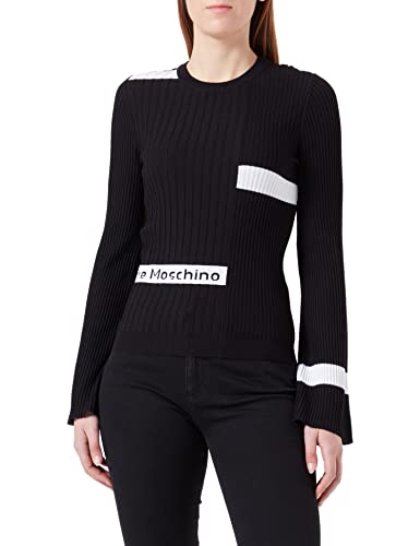 Love Moschino Damen Slim Fit in Ribbed Viscose Blend top, Schwarz, 42 EU