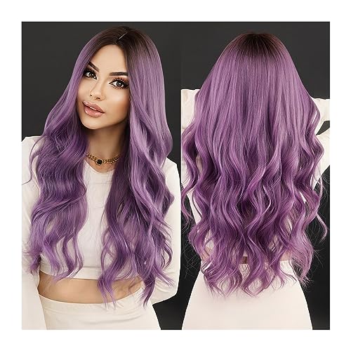 Perücken Tägliche Party, synthetische, natürliche Mittelteil, lockige Perücke, Lolita, hitzebeständig, Ombre, Schwarz, Weiß, gewelltes Haar, Perücke for Frauen, Cosplay Damenperücke(MW9059-3)