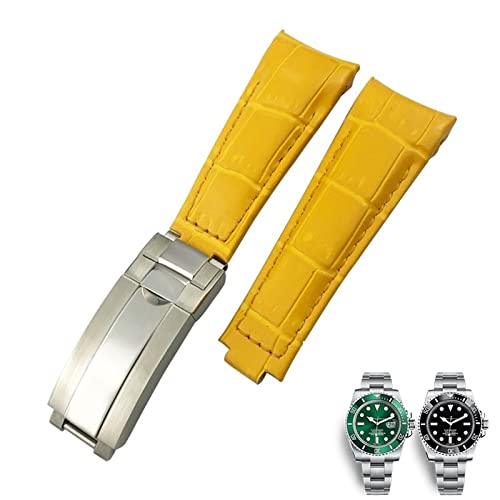 OPKDE 20 mm Uhrenarmband mit gebogenem Ende, Lederarmband, passend für Rolex 116610 Submariner Oyster GMT Daytona Slide Lock Schnalle Rindsleder Armbänder, 20 mm, Achat