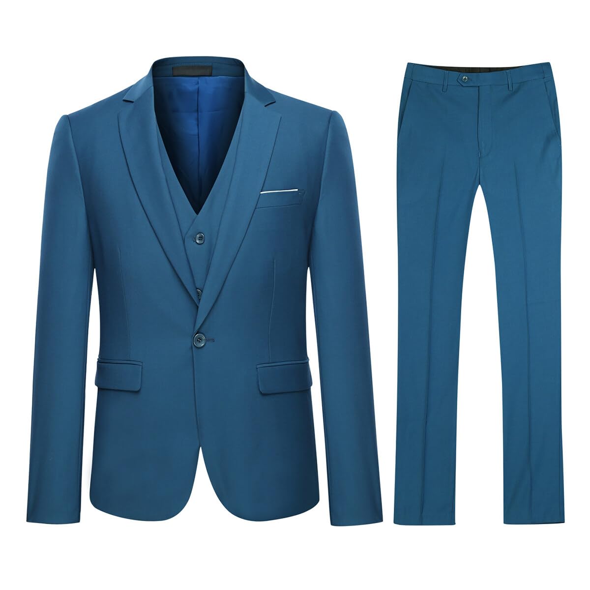 YOUTHUP Herren Anzug Slim Fit 3 Teilig Anzüge für Hochzeit Business Herrenanzug Sakko Anzughose Weste, Blau, M