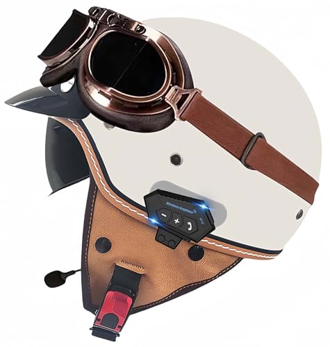 Motorrad-Bluetooth-Helm, ECE-Zugelassener Offener Helm Mit Sonnenblende, Für Erwachsene Männer Und Frauen, Mopedhelme A,M57-58CM