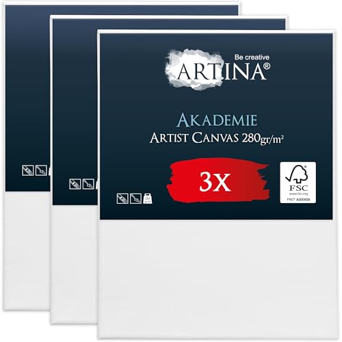 Keilrahmen Leinwand zum Bemalen 70x90 cm – Artina FSC® 3er Set Leinwand Keilrahmen Leinwände für Acrylfarben Canvas 100% Baumwolle – bespannte Keilrahmen Leinwände zum malen Acryl Leinwand Rahmen