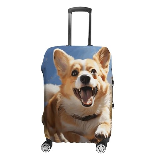 CSGJMYGS Reisegepäckhülle, elastisch, waschbar, modisch, kratzfest, Aquarellfarben, Tannenzapfen, Koffer-Schutz, passend für 45,7 - 81,3 cm Gepäck, Running Corgi, L