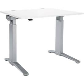 Schäfer Shop Genius Schreibtisch PLANOVA ERGOSTYLE, elektrisch höhenverstellbar, Rechteck, C-Fuß, B 1200 x T 800 x H 715-1182 mm, weiß/weißaluminium