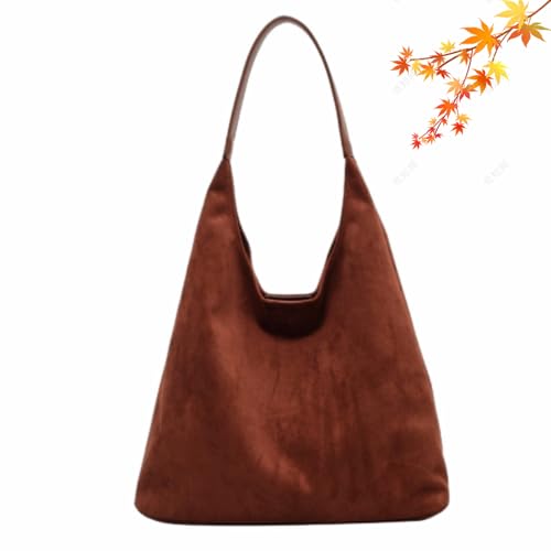 Wildledertasche für Damen, Herbst und Winter, Hobos-Schultertaschen, Retro, Wildleder, Schultertasche, Tragetasche, lässige Pendlertasche, braun, L