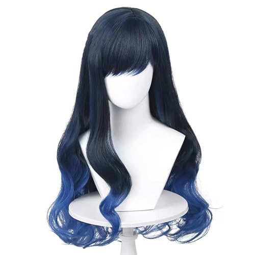 WCCNKK Anime Cosplay Perücke, Hatsune Miku Colorful Stage Shiraishi An Perücke, Schwarzes Farbverlaufsblau, 70 cm Langes Haar, Mit Kostenloser Perückenkappe, Für Party Alltag Halloween Perücke