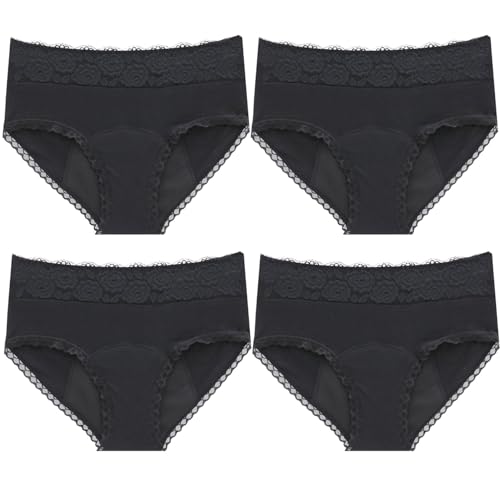 4pcs MenstruationsunterwäSche, Sexy Perspektive Perioden UnterwäSche, SpitzenbläTter Inkontinenz UnterwäSche, Inkontinenz Schutzhosen UnterwäSche